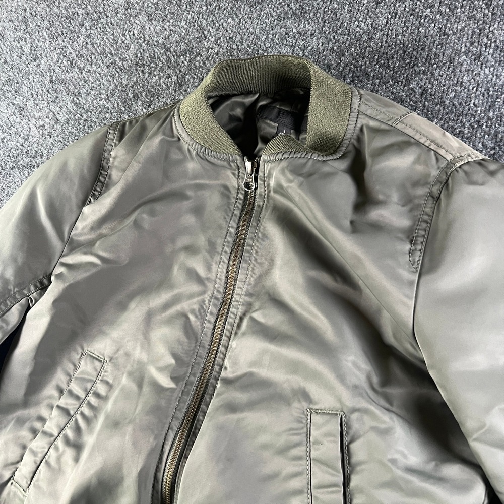 Uniqlo Women's Bomber Jacket Olive Green Ribbed Collar Zip Up Size Small